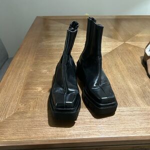 Black Square-Toe Ankle Boots